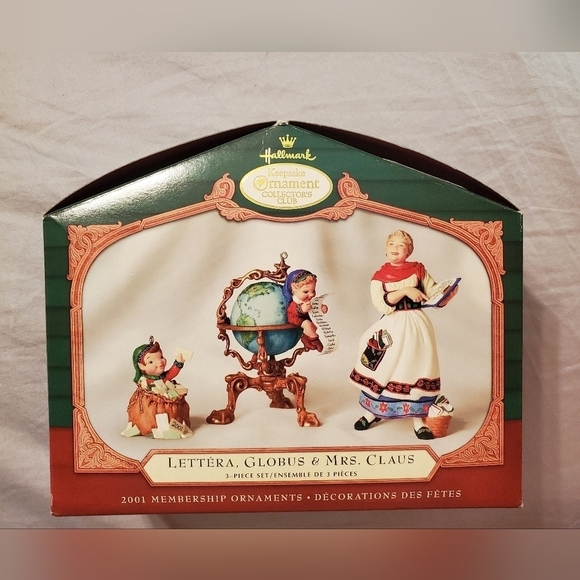 Hallmark Membership  "Letera, Globus & Mrs. Claus" (Set of 3) Ornaments 2002 - Picture 1 of 3